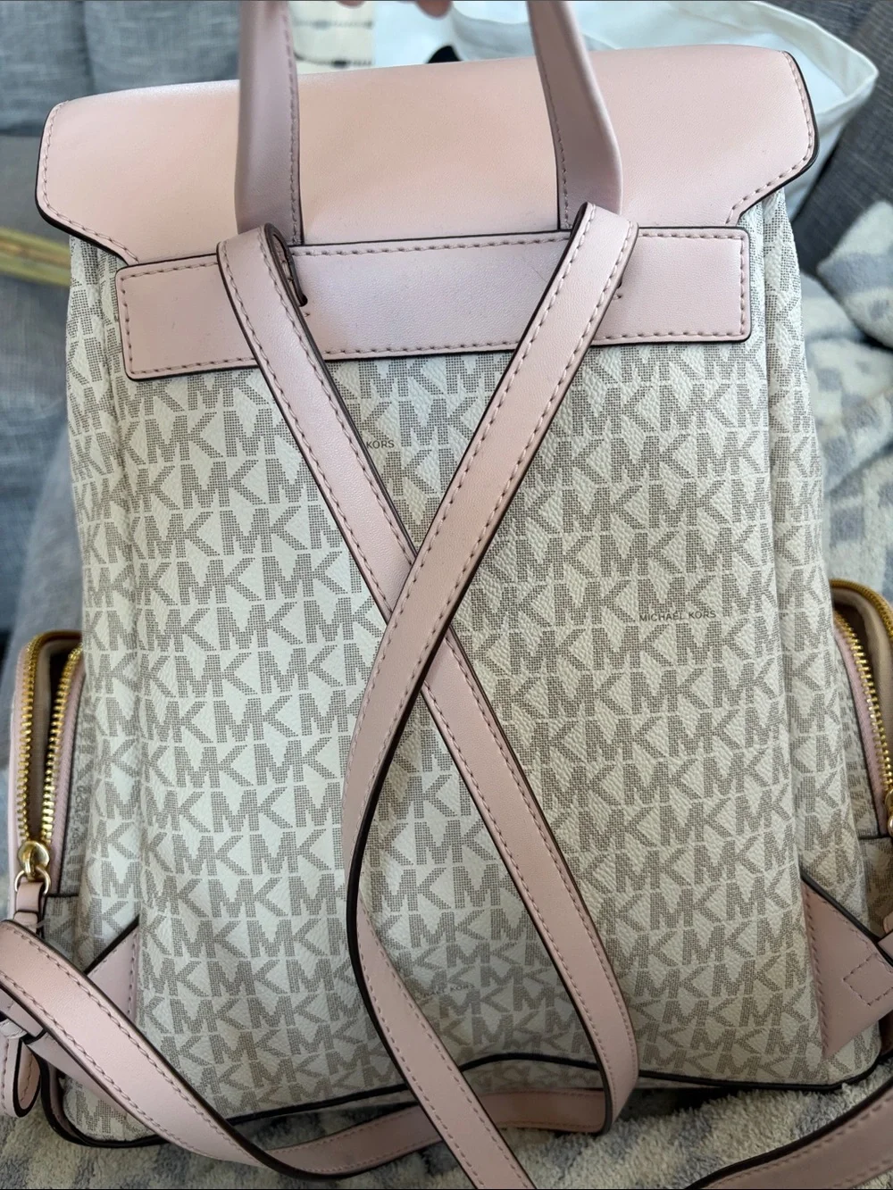 Michael Kors Blush Pink and Beige MK Logo Backpack